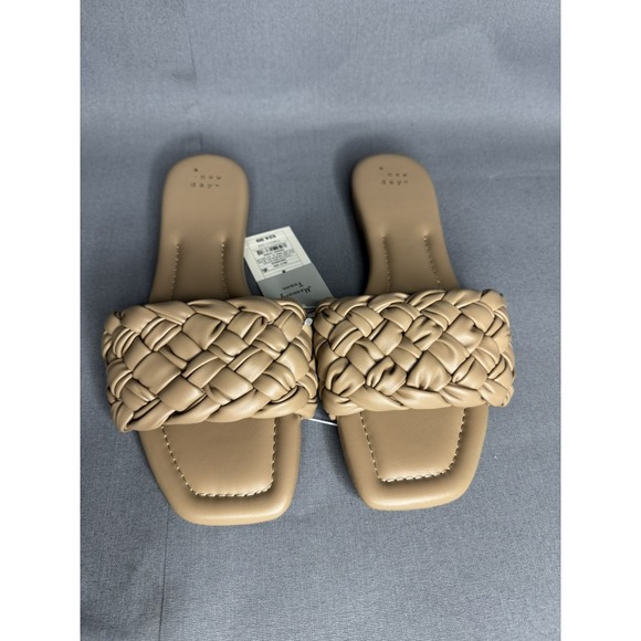 a new day Shoes - A New Day Women's Tan Carissa Woven Strap Open-Toe Slide Sandals Size 9